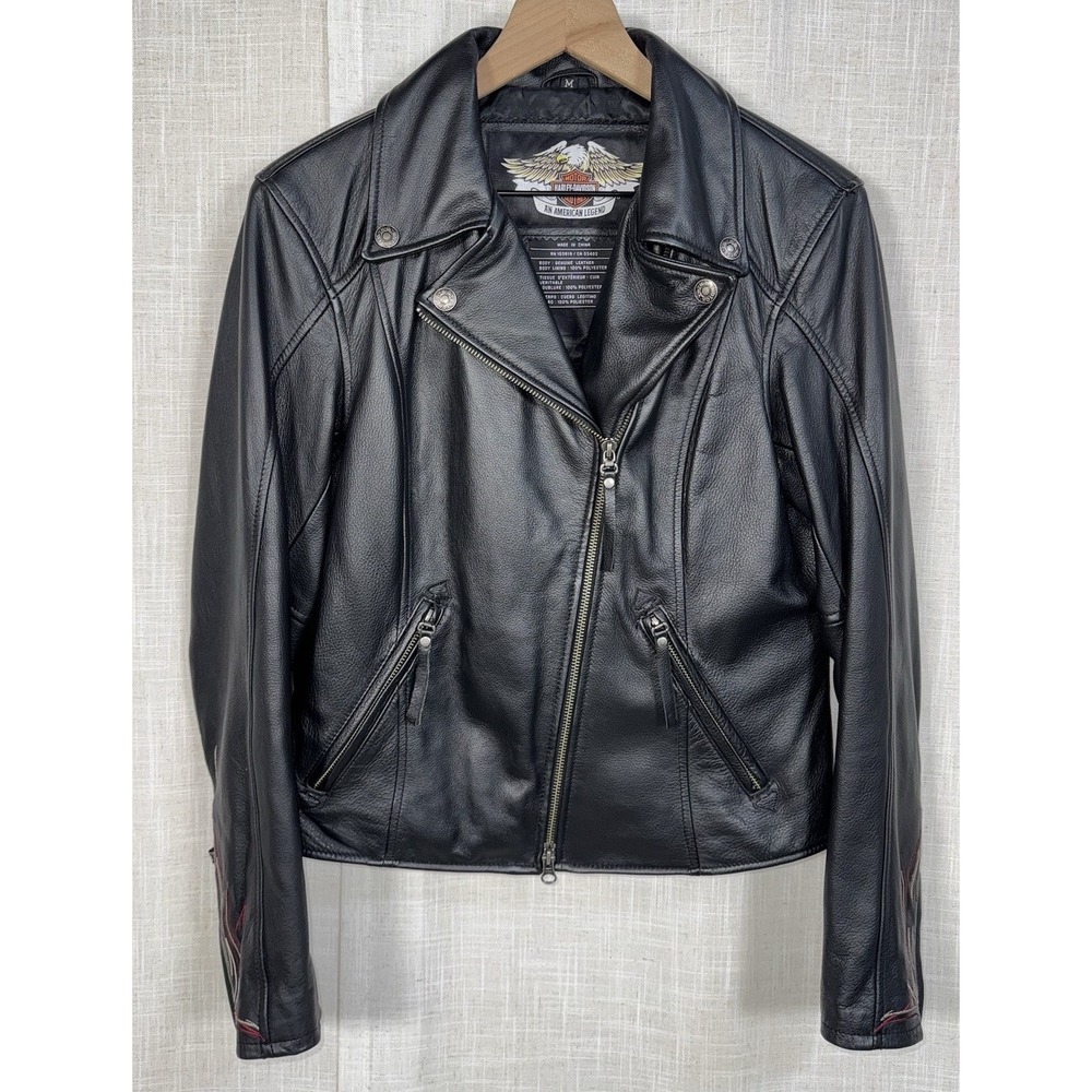 Harley-Davidson Women's Leather Jacket Sz Medium Embroidered Custom Speed Spade